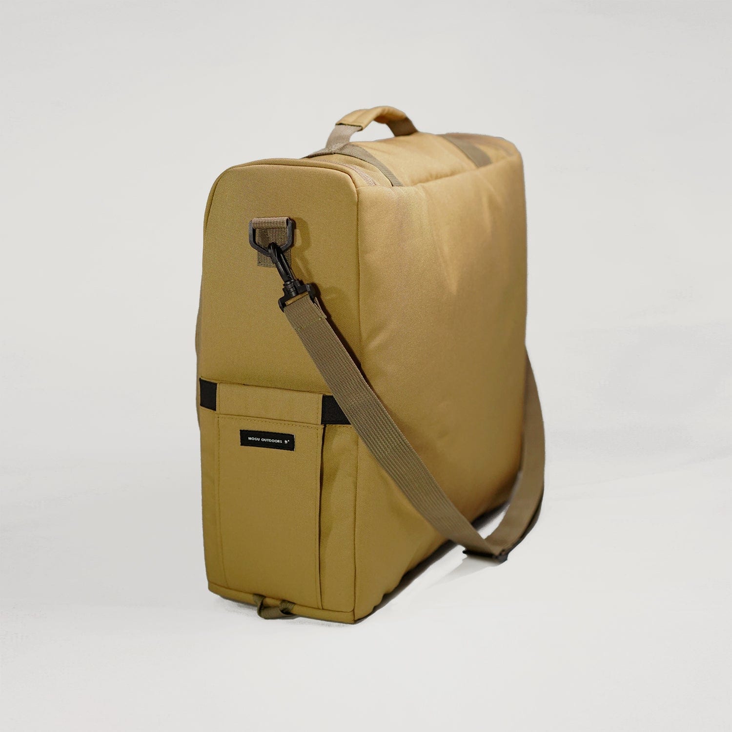 Left side profile image of kitchen caddy with a large carry strap