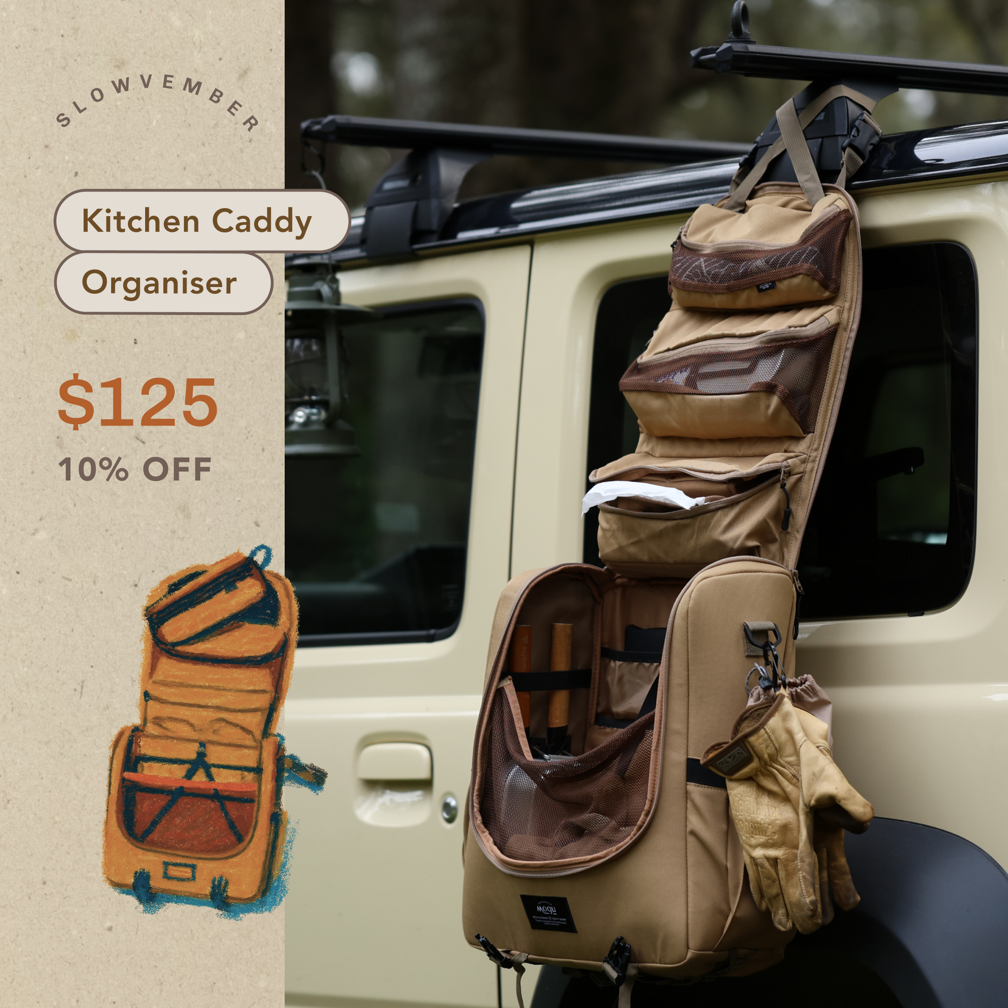 Kitchen caddy organizer attached to a vehicle with special black friday sale price as best camp gift
